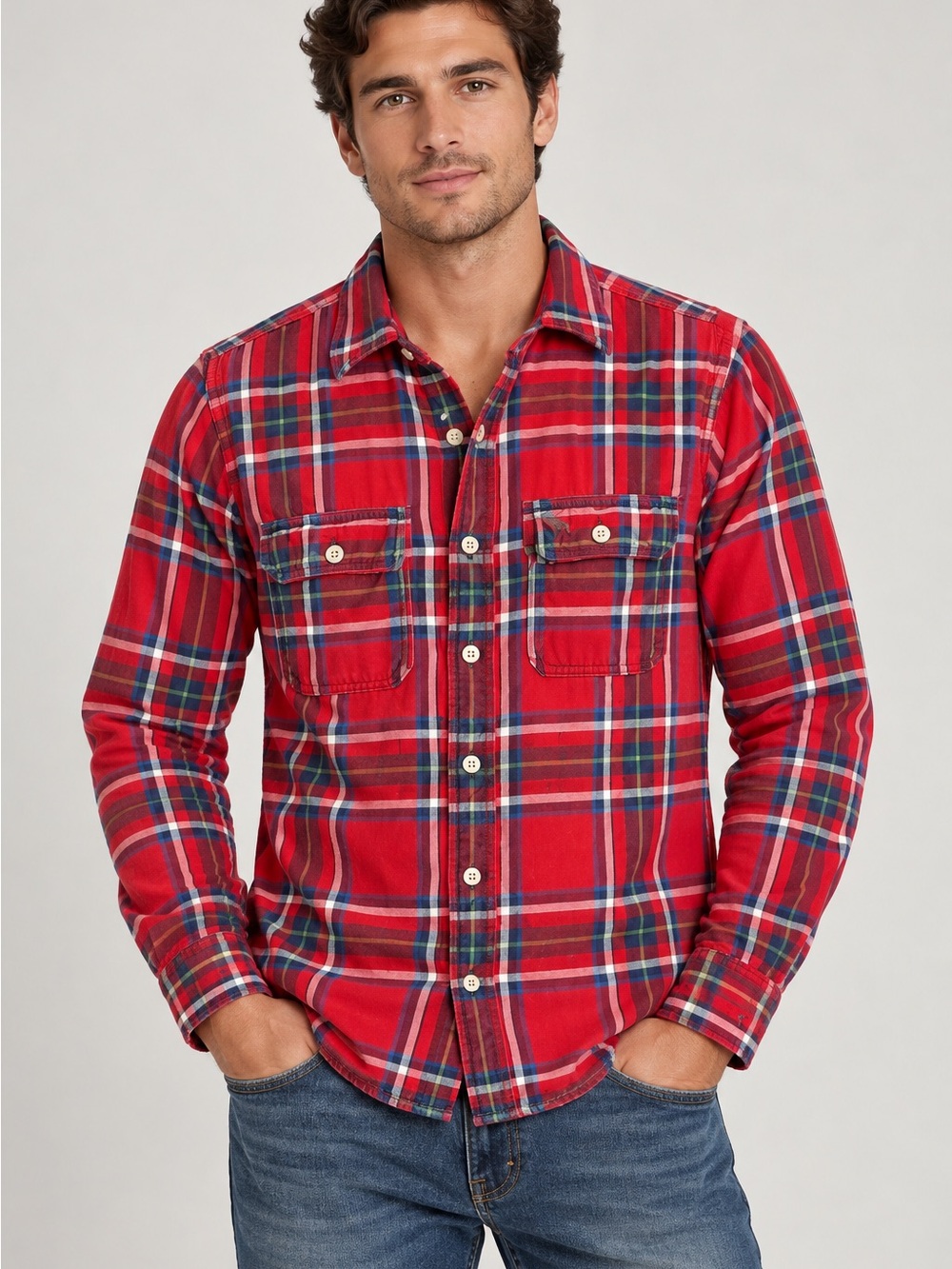 Y2K Abercrombie & Fitch Cotton Long Sleeve Plaid Flannel Shirt Size S